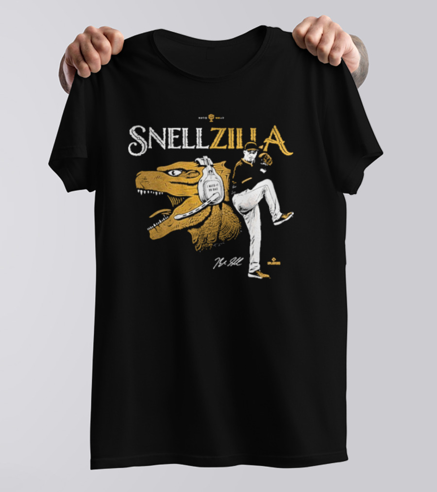 Blake Snell Snellzilla Pitching With Dinosaur Graphic Signature T-Shirt
