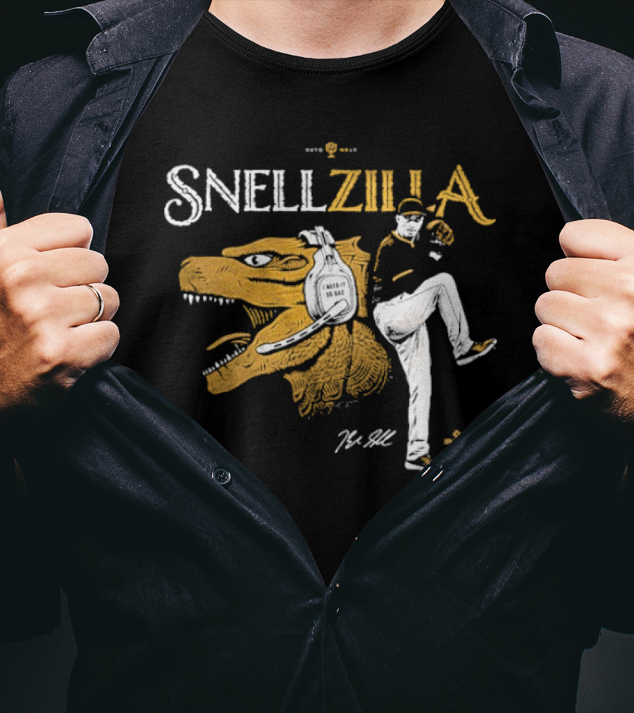 Blake Snell Snellzilla Pitching With Dinosaur Graphic Signature T-Shirt