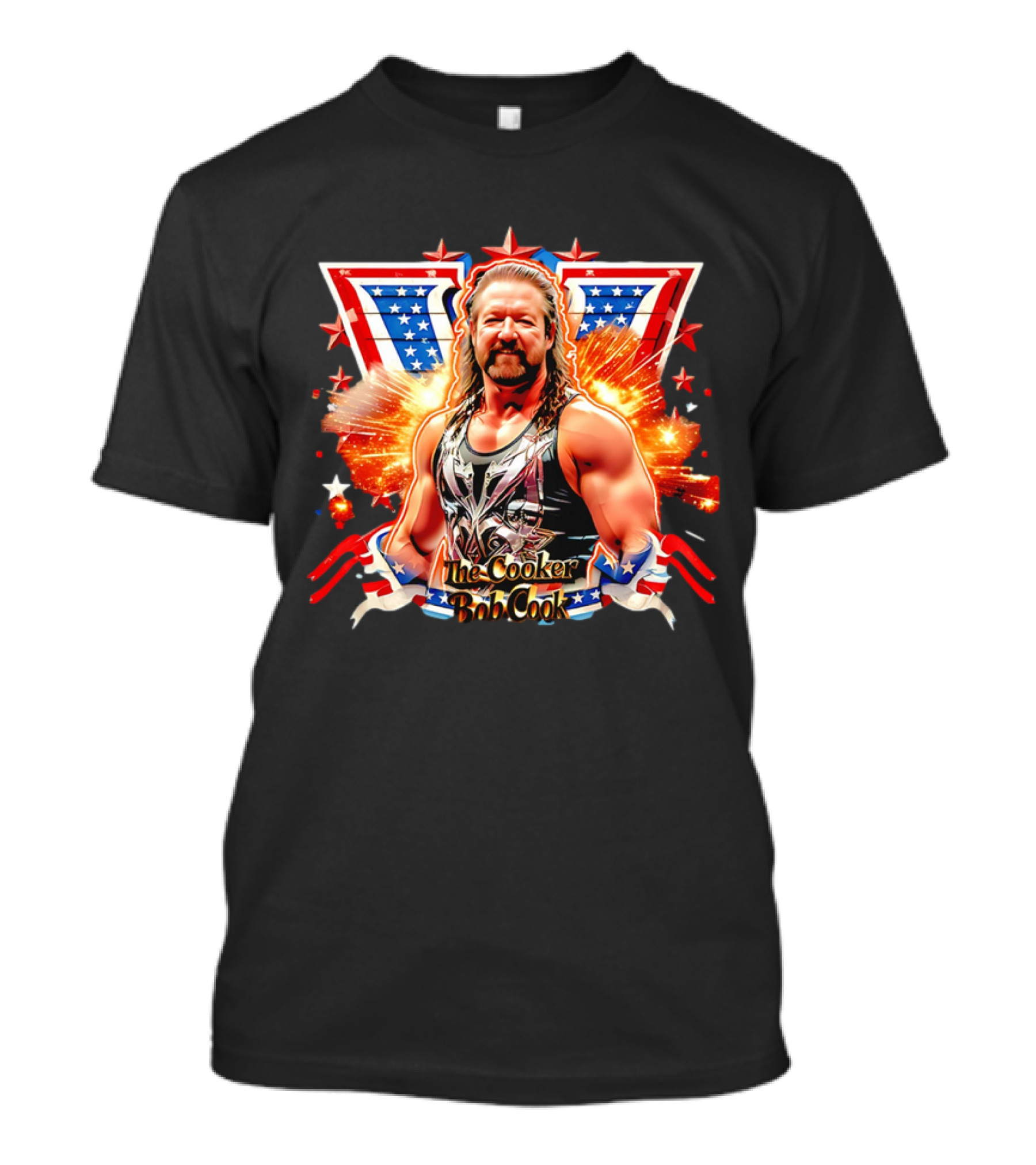 Bob Cook The Cooker Professional Wrestler Starburst American Flag T-Shirt