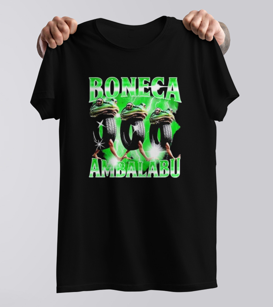 Boneca Ambalabu Frog Head With Tires And Green Lightning T-Shirt