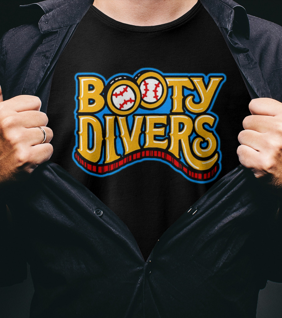 Booty Divers Baseball Theme Yellow Text With Baseballs T-Shirt