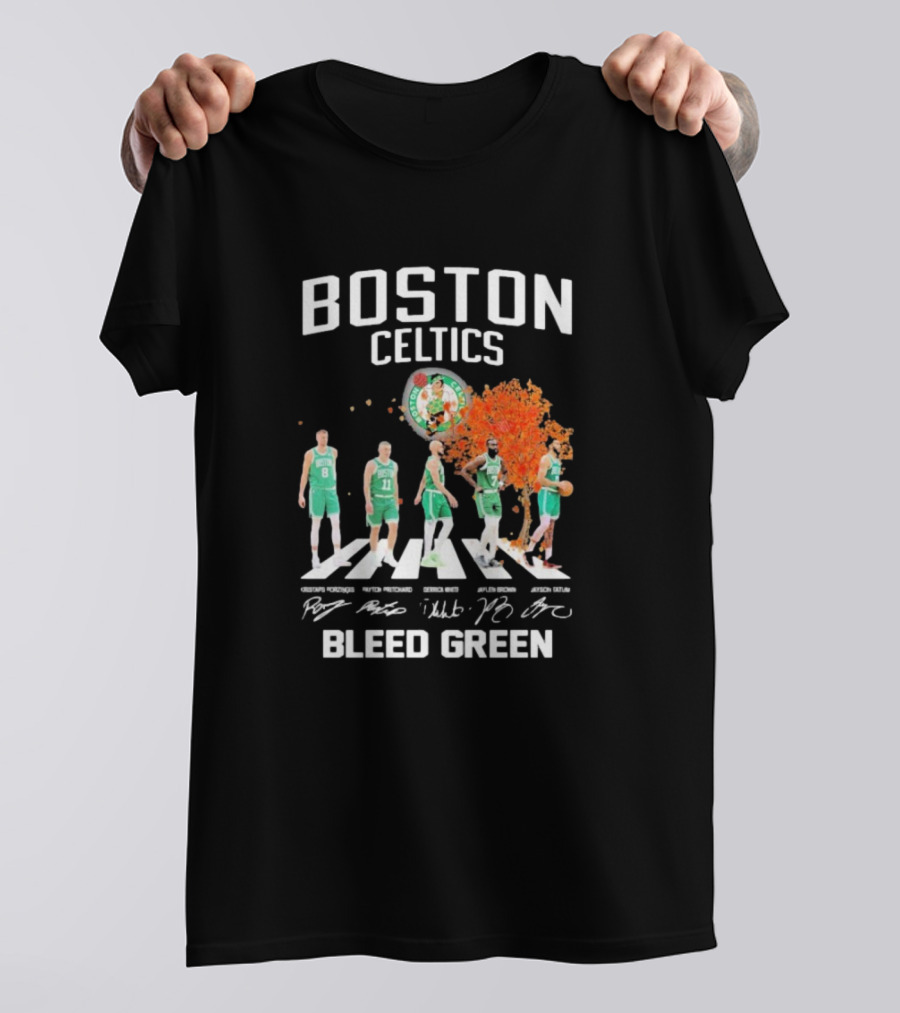 Boston Celtics Bleed Green Abbey Road Players Signatures T-Shirt