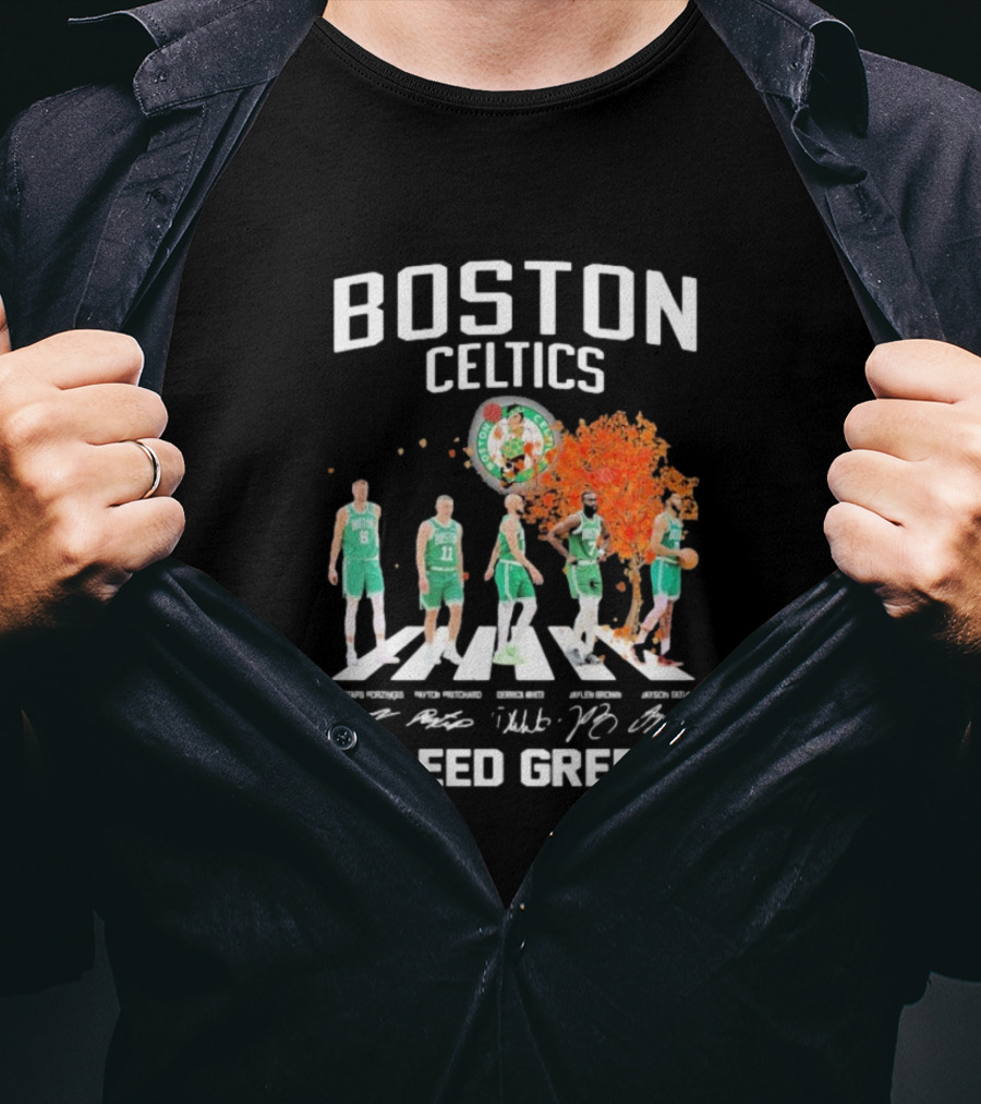 Boston Celtics Bleed Green Abbey Road Players Signatures T-Shirt