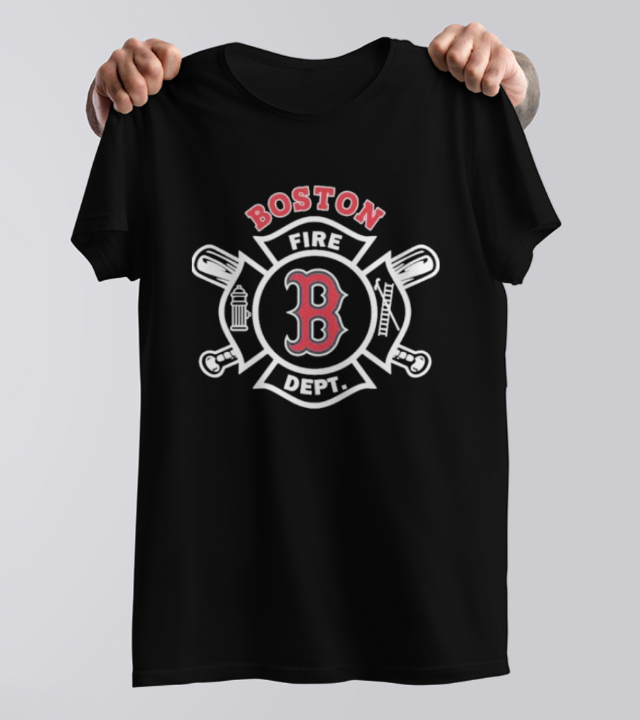 Boston Red Sox Fire Dept Firefighters B Logo Axes And Ladder T-Shirt