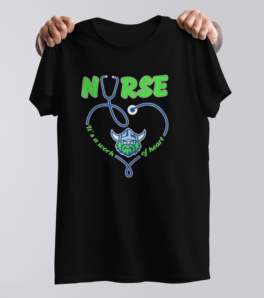 Nurse It's A Work Of Heart Canberra Raiders Stethoscope Viking Helmet T-Shirt