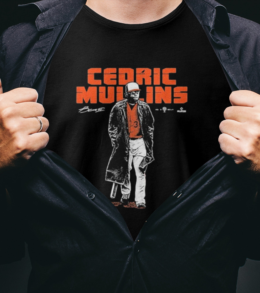 Cedric Mullins Baseball Player Number 31 Walking In Coat With Bat T-Shirt