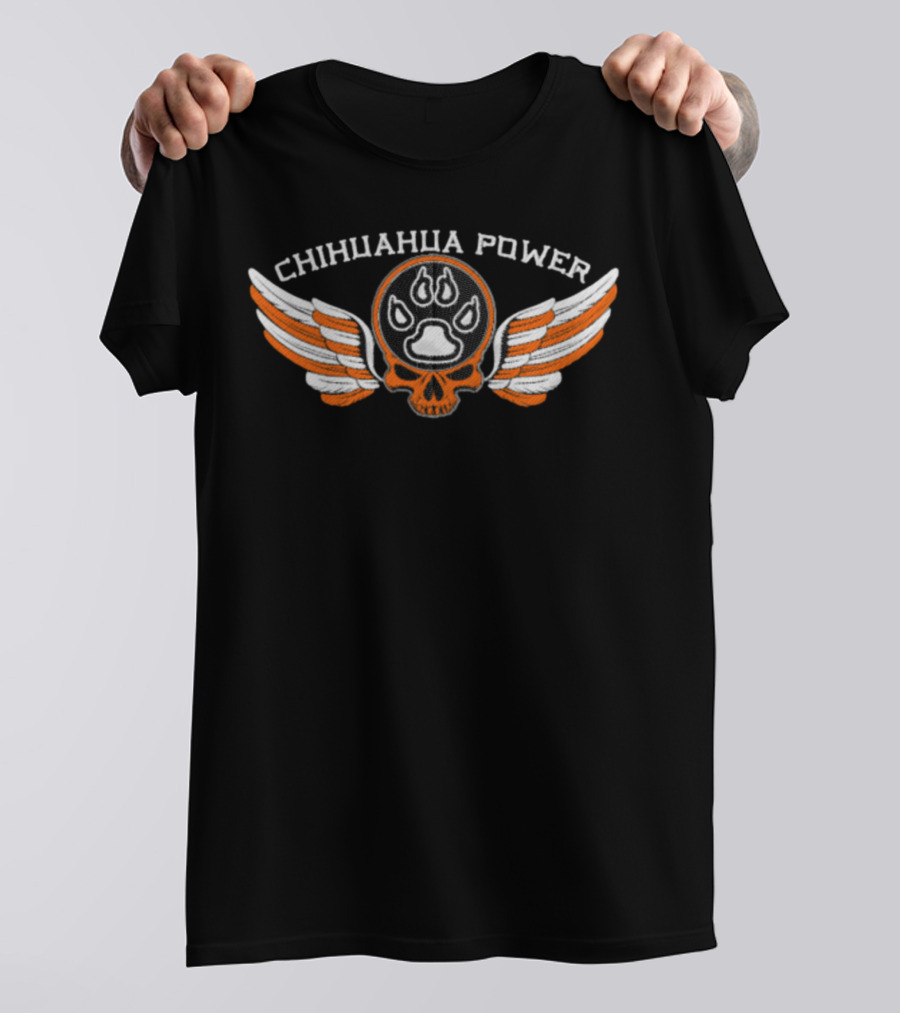 CHIHUAHUA POWER Skull With Flaming Paw Print And Winged Emblem T-Shirt