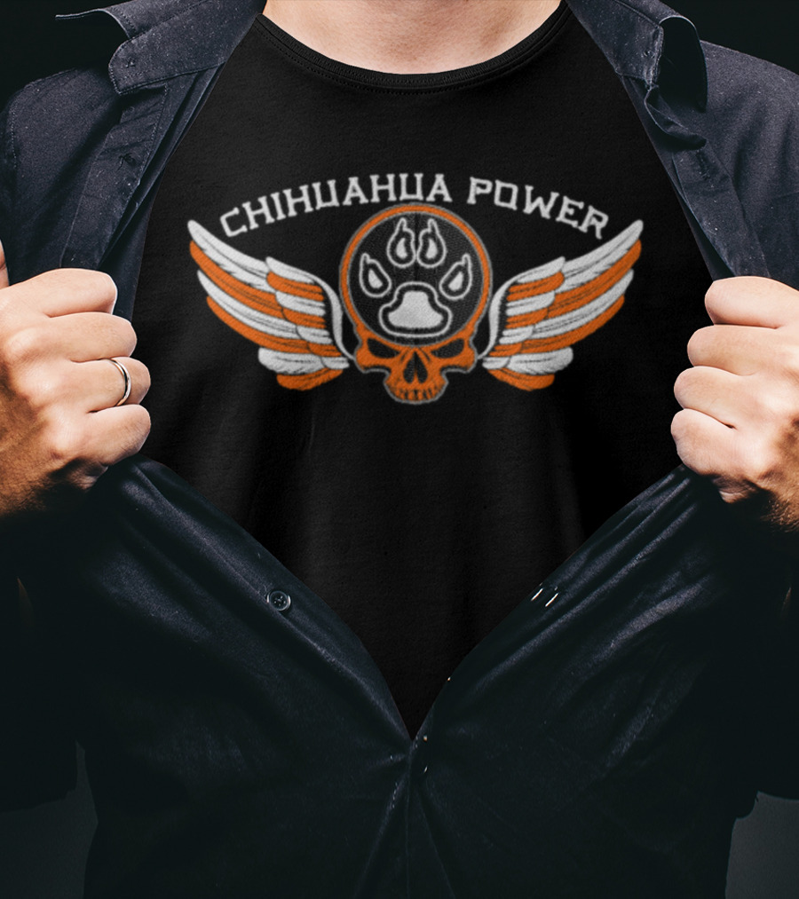 CHIHUAHUA POWER Skull With Flaming Paw Print And Winged Emblem T-Shirt