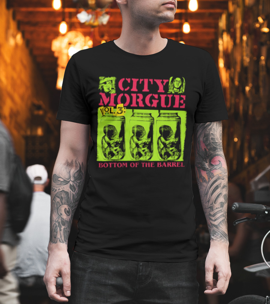 City Morgue Bottom Of The Barrel Green Neon Skeleton Illustrations T-Shirt