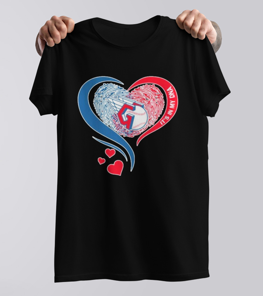 Cleveland Guardians It's In My DNA Heart Baseball Fingerprint T-Shirt