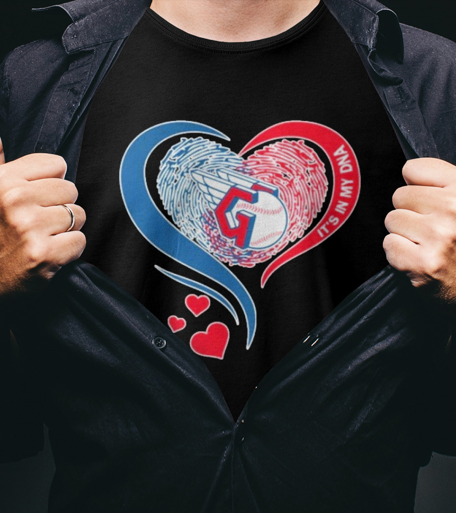Cleveland Guardians It's In My DNA Heart Baseball Fingerprint T-Shirt