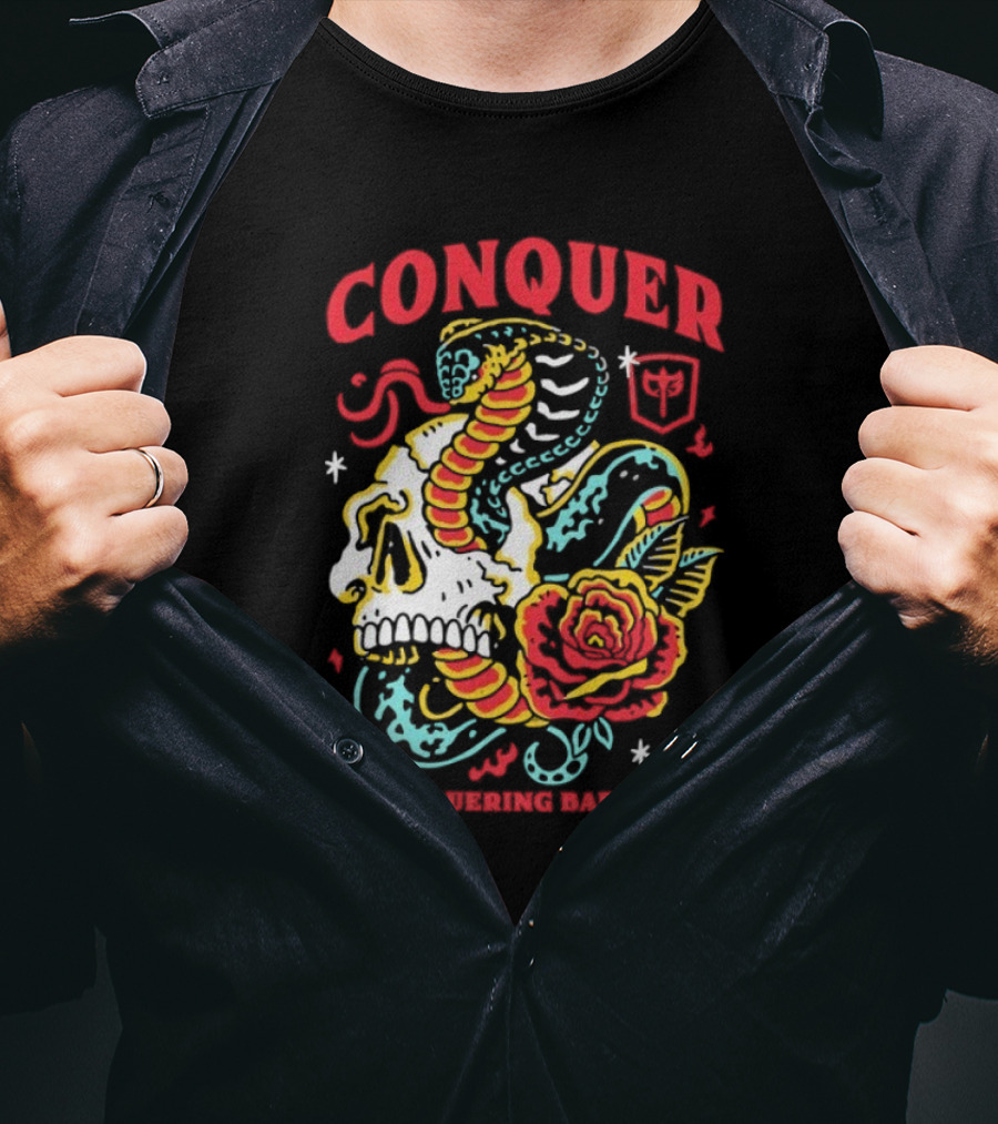 Conquer Skull Snake Rose Conquering Barbell T-Shirt