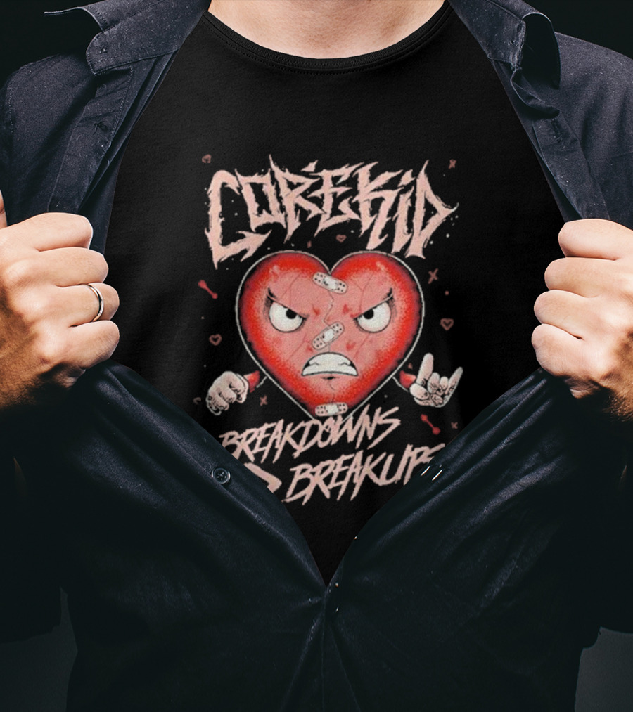 Corekid Breakdowns Breakups Angry Heart With Rock Hand Signs T-Shirt