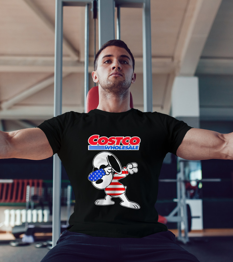 Costco Wholesale Snoopy Dabbing American Flag Stripes And Stars T-Shirt
