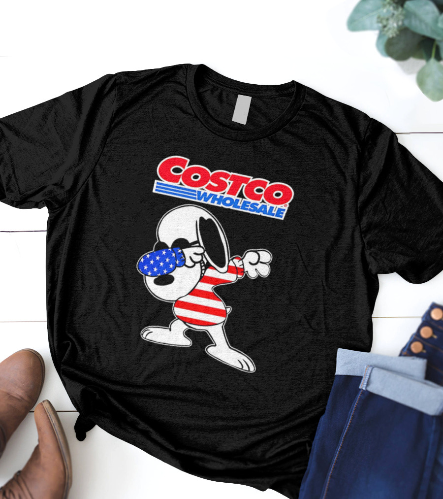 Costco Wholesale Snoopy Dabbing American Flag Stripes And Stars T-Shirt