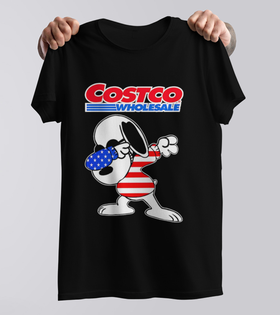 Costco Wholesale Snoopy Dabbing American Flag Stripes And Stars T-Shirt