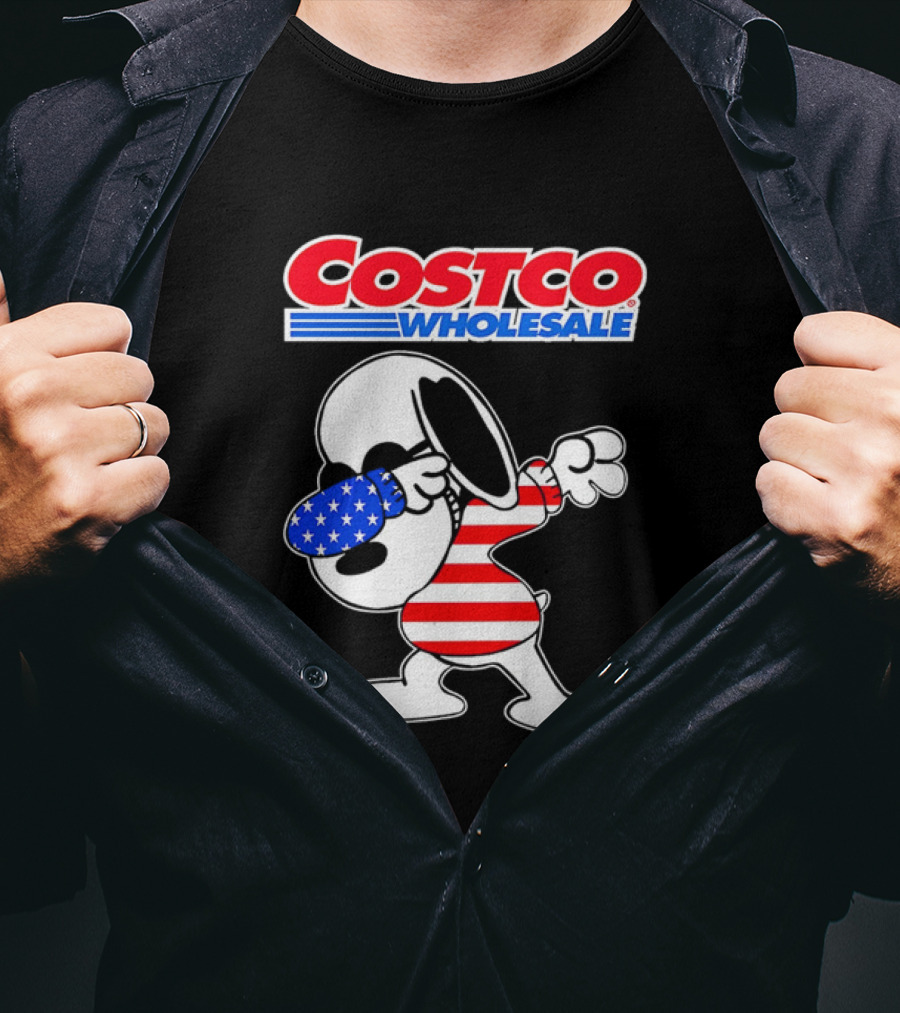 Costco Wholesale Snoopy Dabbing American Flag Stripes And Stars T-Shirt