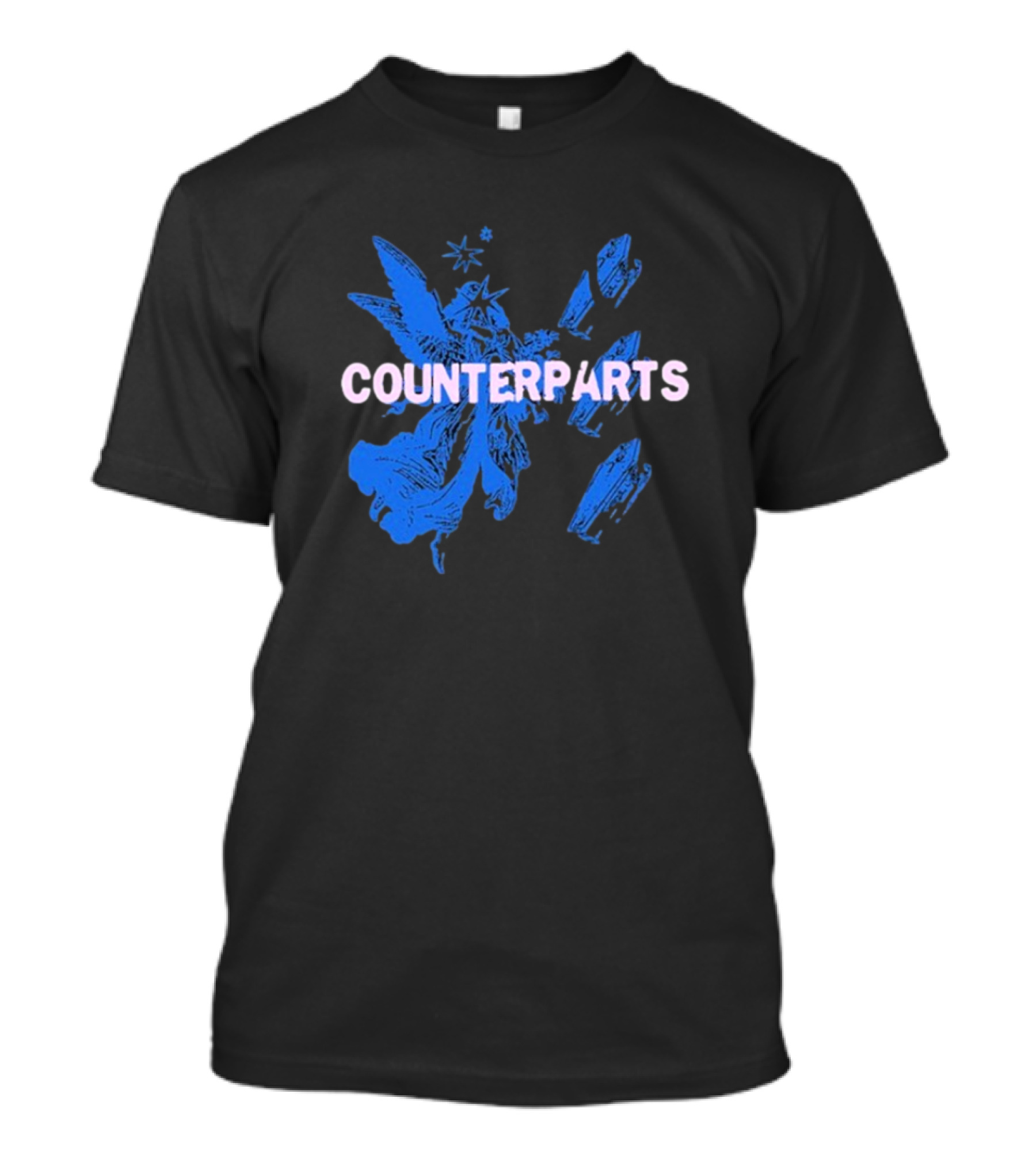 Counterparts Angel Eulogy Blue Angelic Figure With Pink Typography T-Shirt