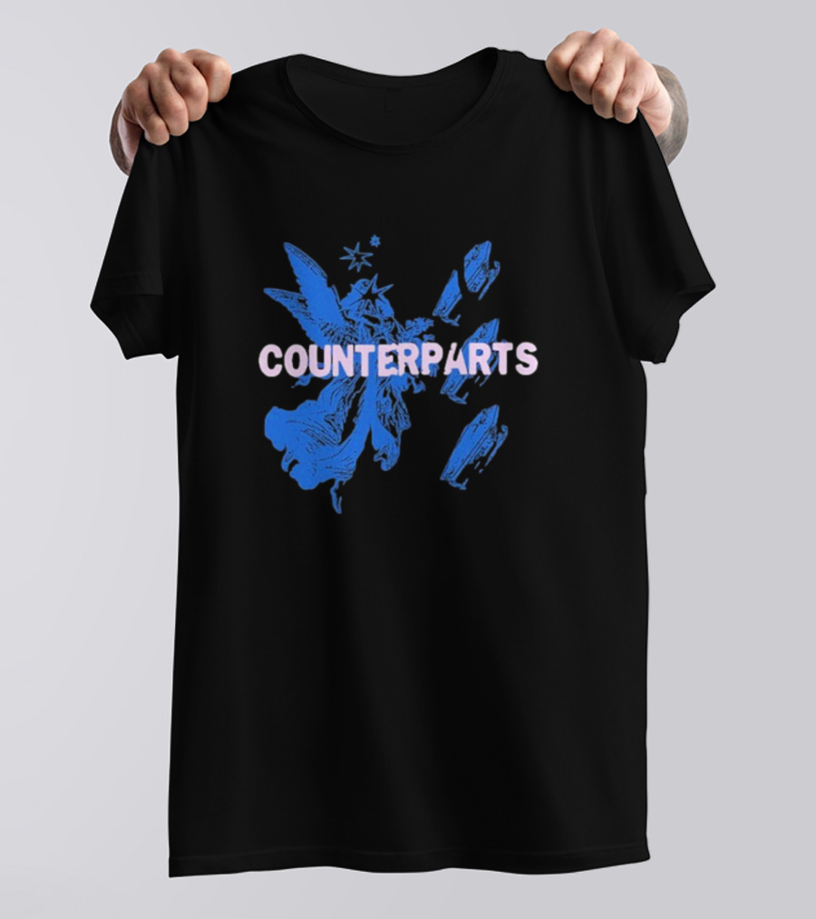 Counterparts Angel Eulogy Blue Angelic Figure With Pink Typography T-Shirt
