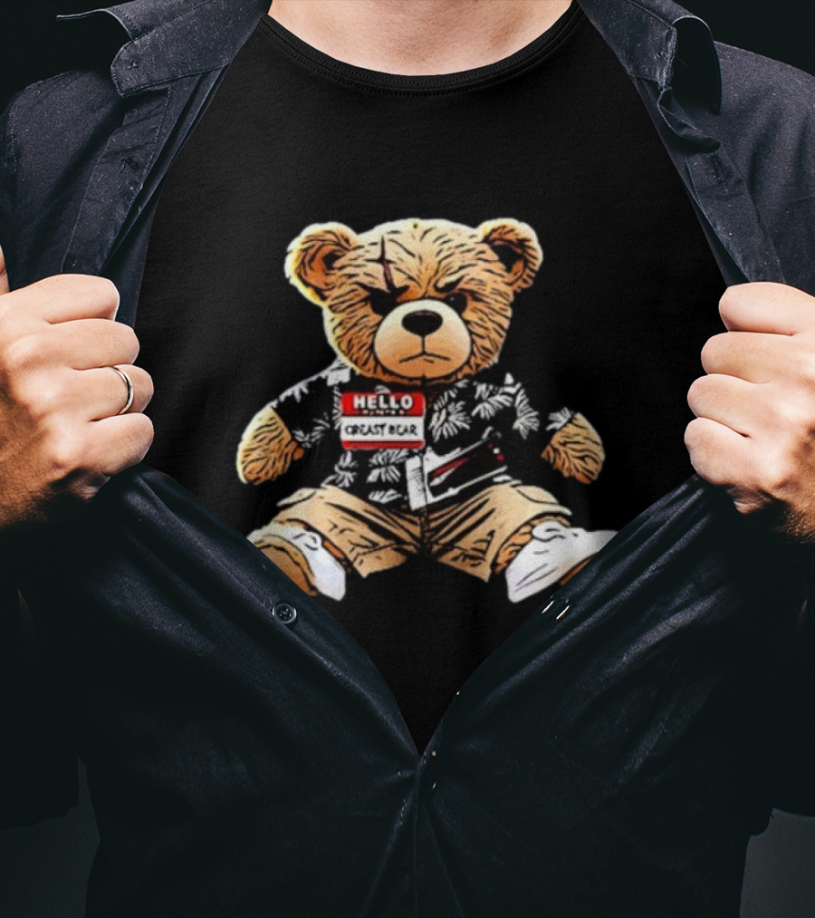 Hello Creasy Bear Fundraiser Hawaiian Theme With Name Tag T-Shirt