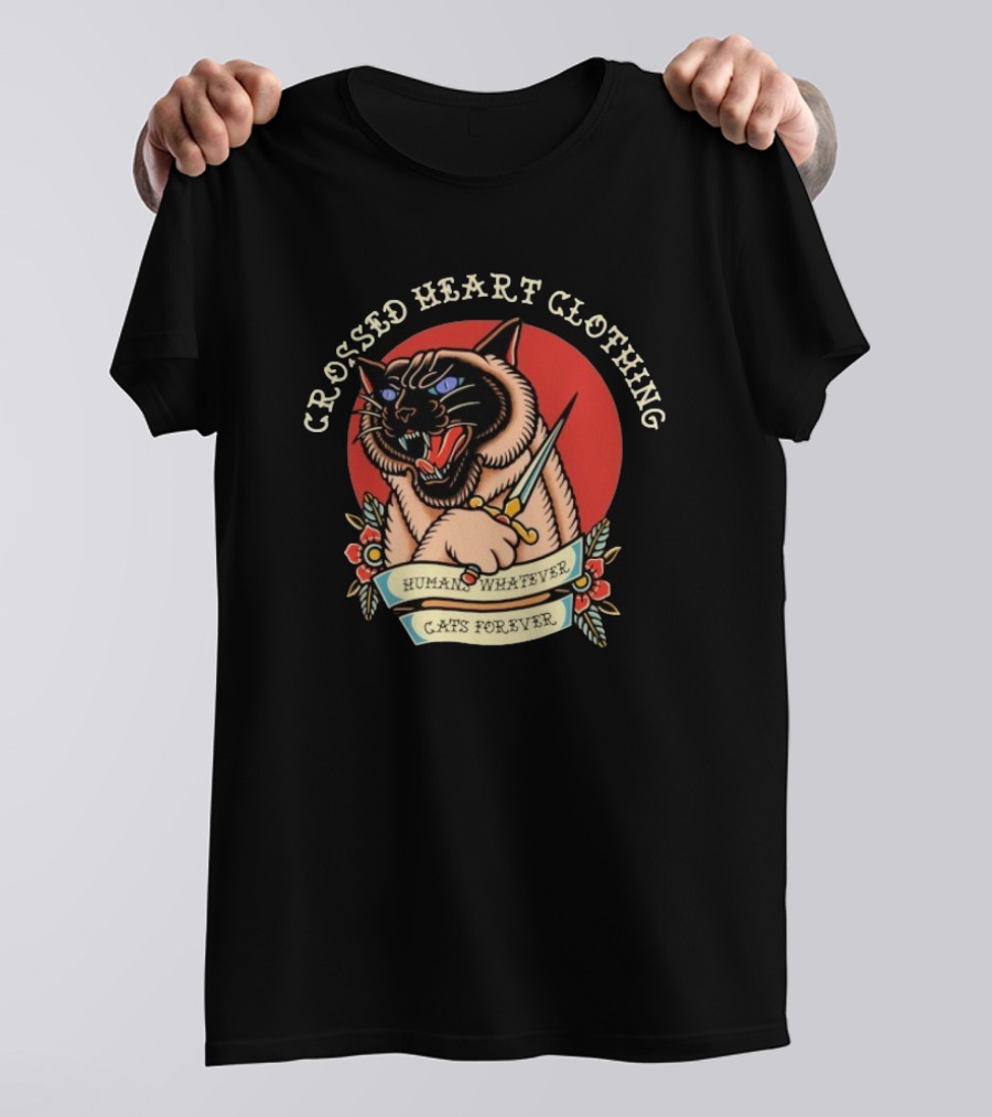 Crossed Heart Clothing Human Whatever Cats Forever Knife T-Shirt