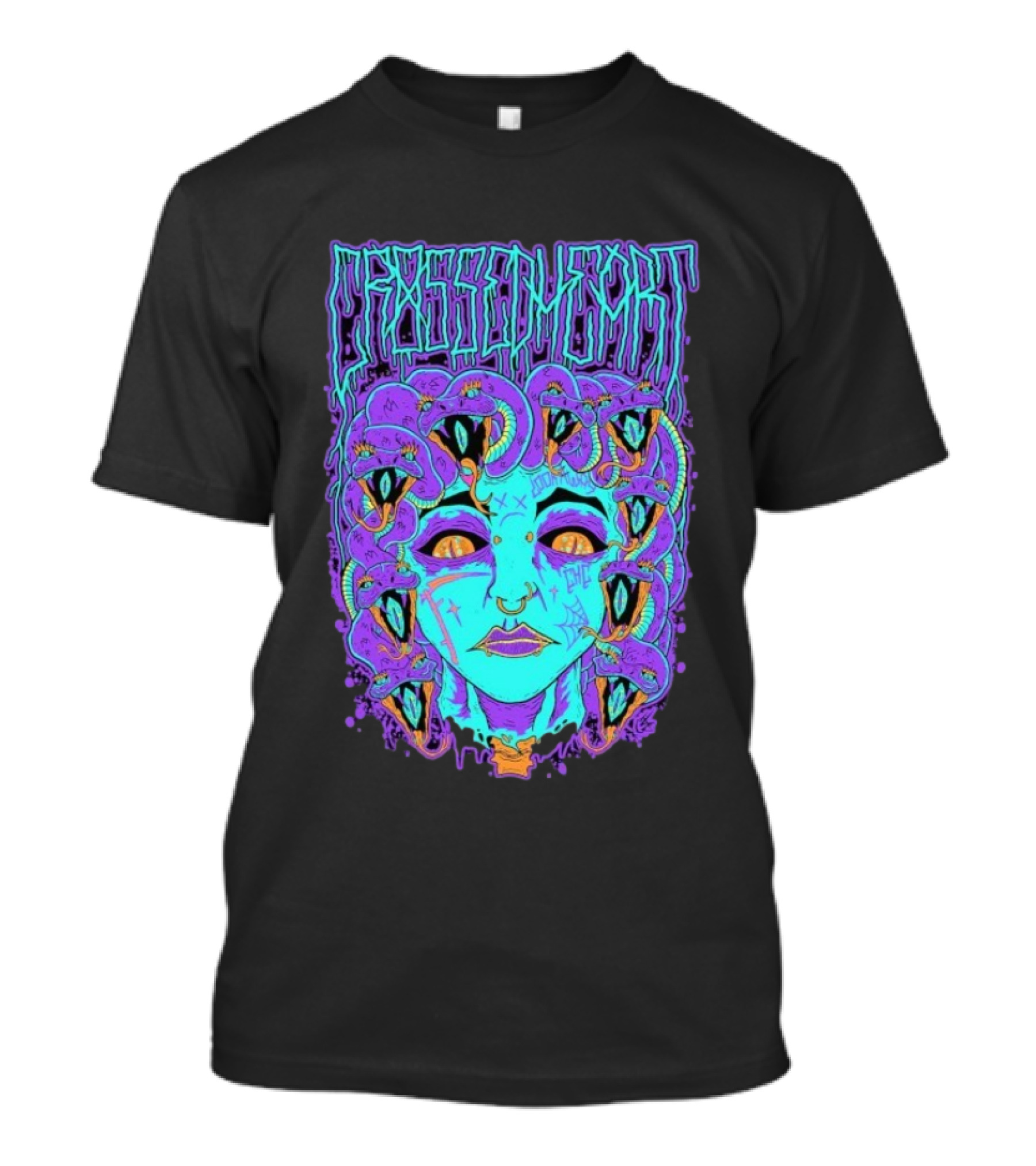 Crossed Heart Neon Medusa Snakes T-Shirt