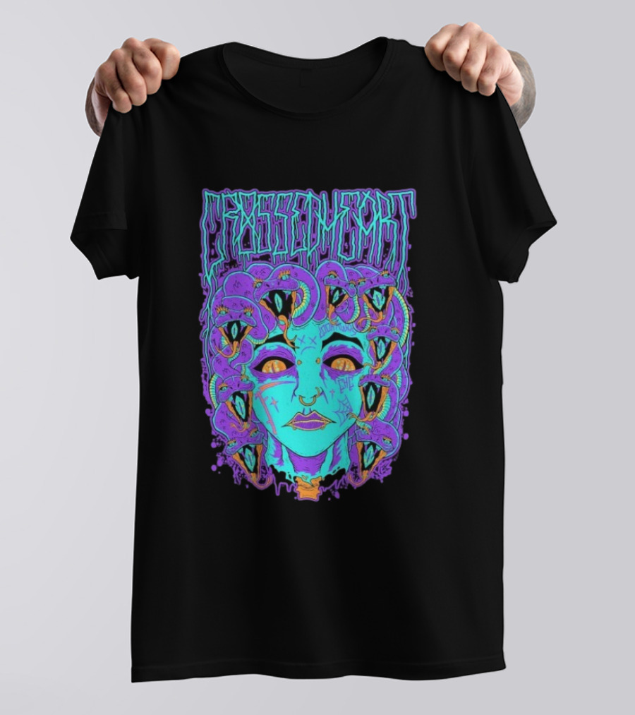 Crossed Heart Neon Medusa Snakes T-Shirt