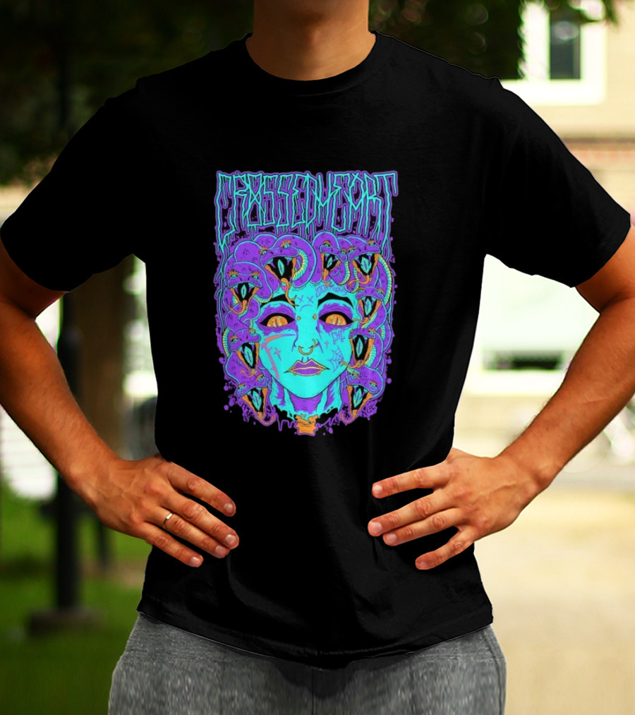 Crossed Heart Neon Medusa Snakes T-Shirt