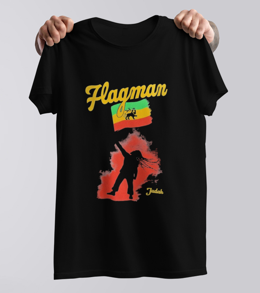 Damian Marley Flagman Judah Reggae Silhouette Red Map Background T-Shirt