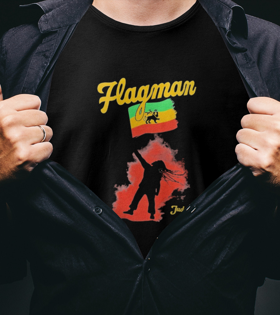 Damian Marley Flagman Judah Reggae Silhouette Red Map Background T-Shirt