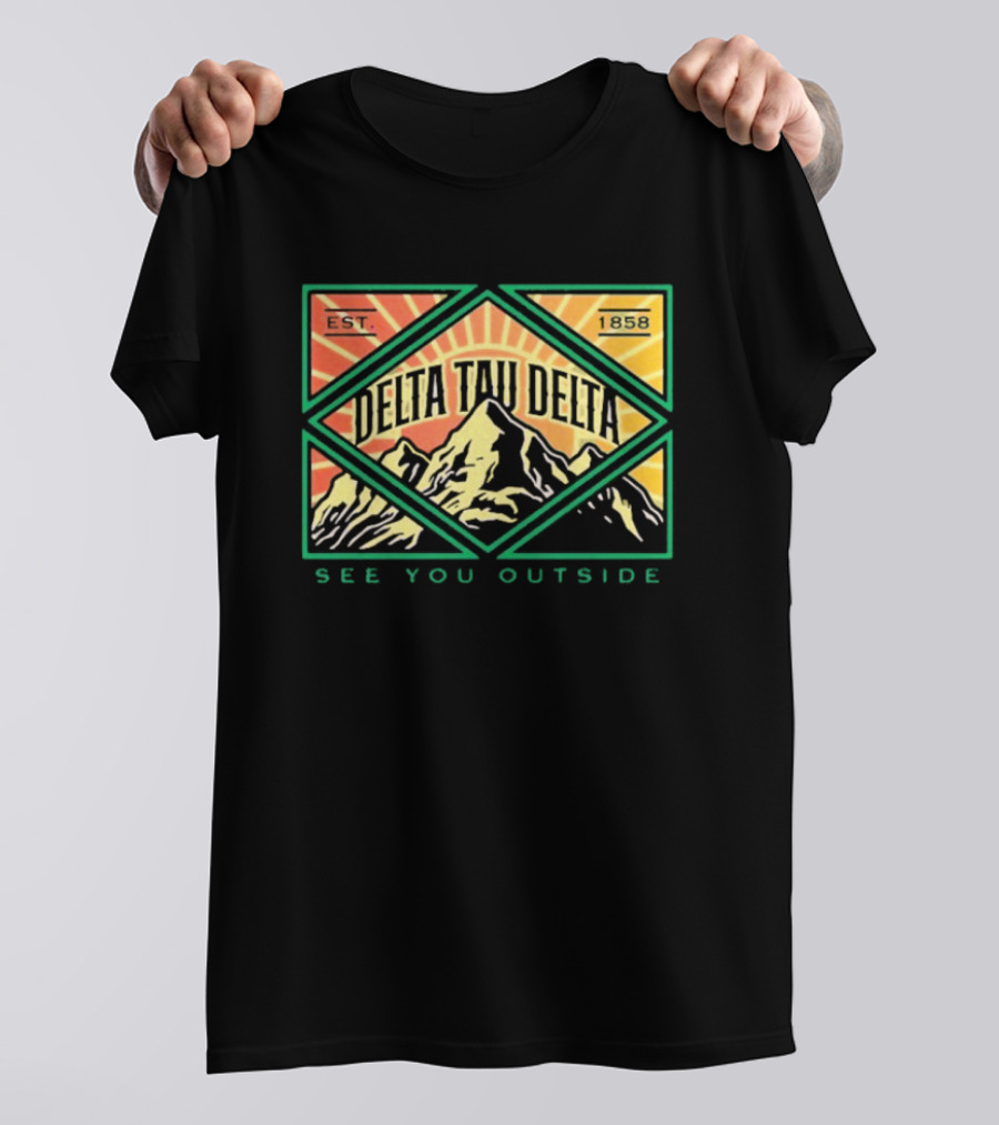 Delta Tau Delta See You Outside 1858 Mountain Sunburst T-Shirt