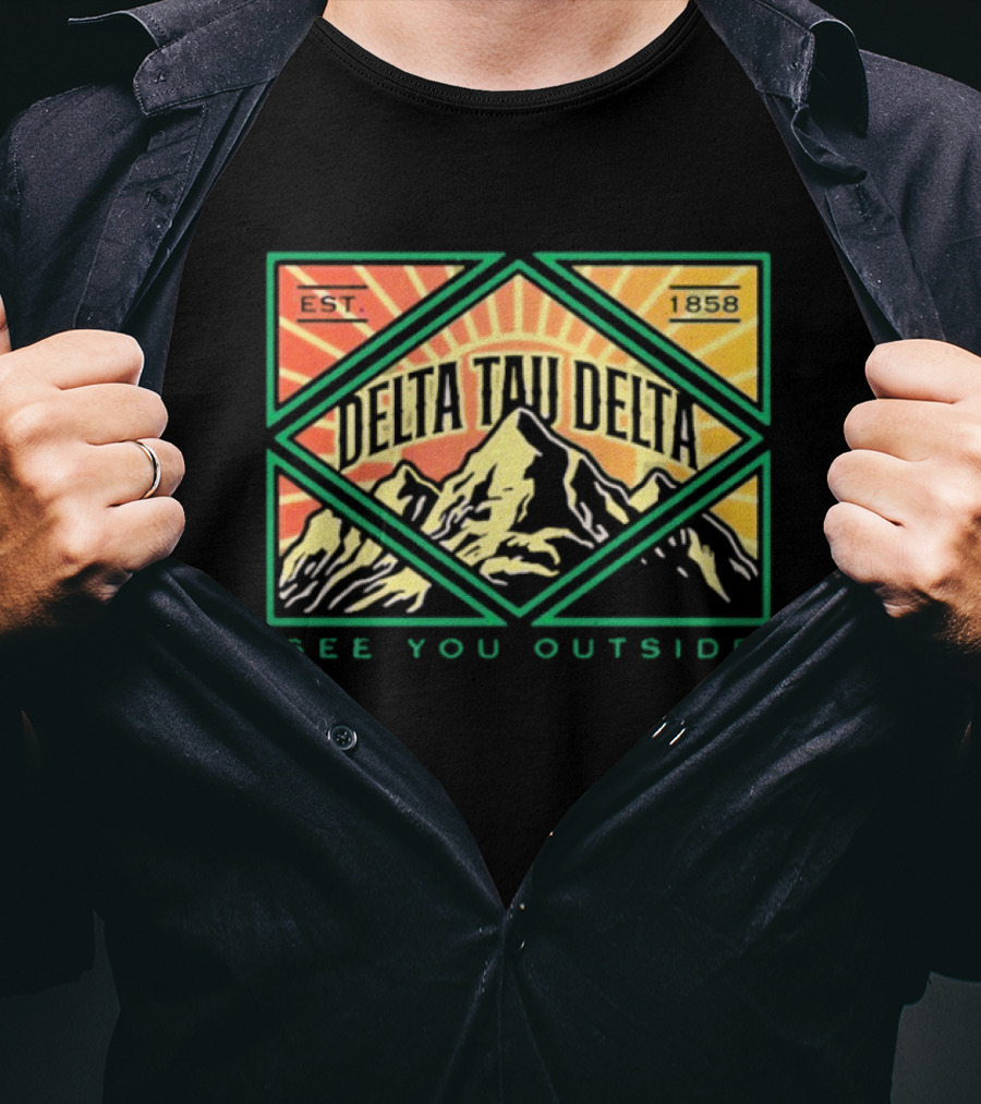 Delta Tau Delta See You Outside 1858 Mountain Sunburst T-Shirt