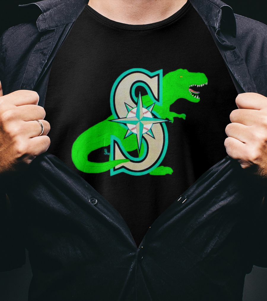 Seattle Mariners Dinosaur Baseball Team Emblem T-Shirt