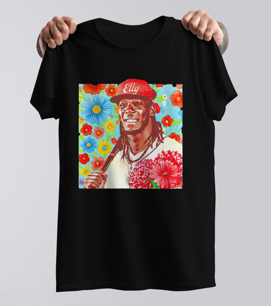 Elly De La Cruz Cincinnati Reds Floral Baseball Imagery T-Shirt
