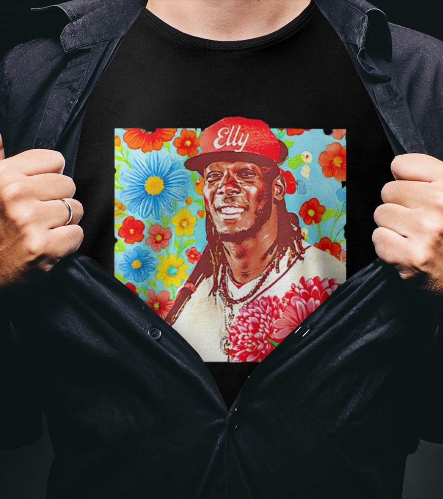 Elly De La Cruz Cincinnati Reds Floral Baseball Imagery T-Shirt