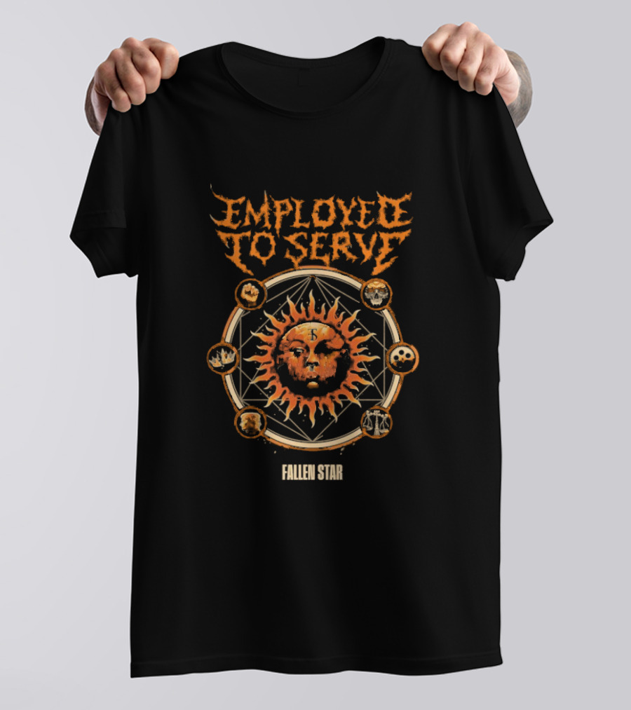 Employed To Serve Fallen Sun Star With Zodiac Circles T-Shirt