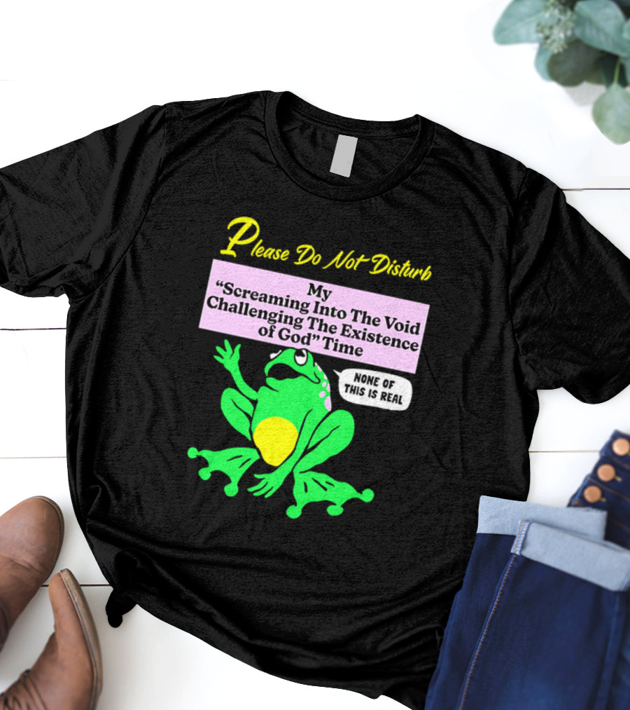 Please Do Not Disturb My Screaming Into The Void Challenging The Existence Of God Time None Of This Is Real Frog T-Shirt