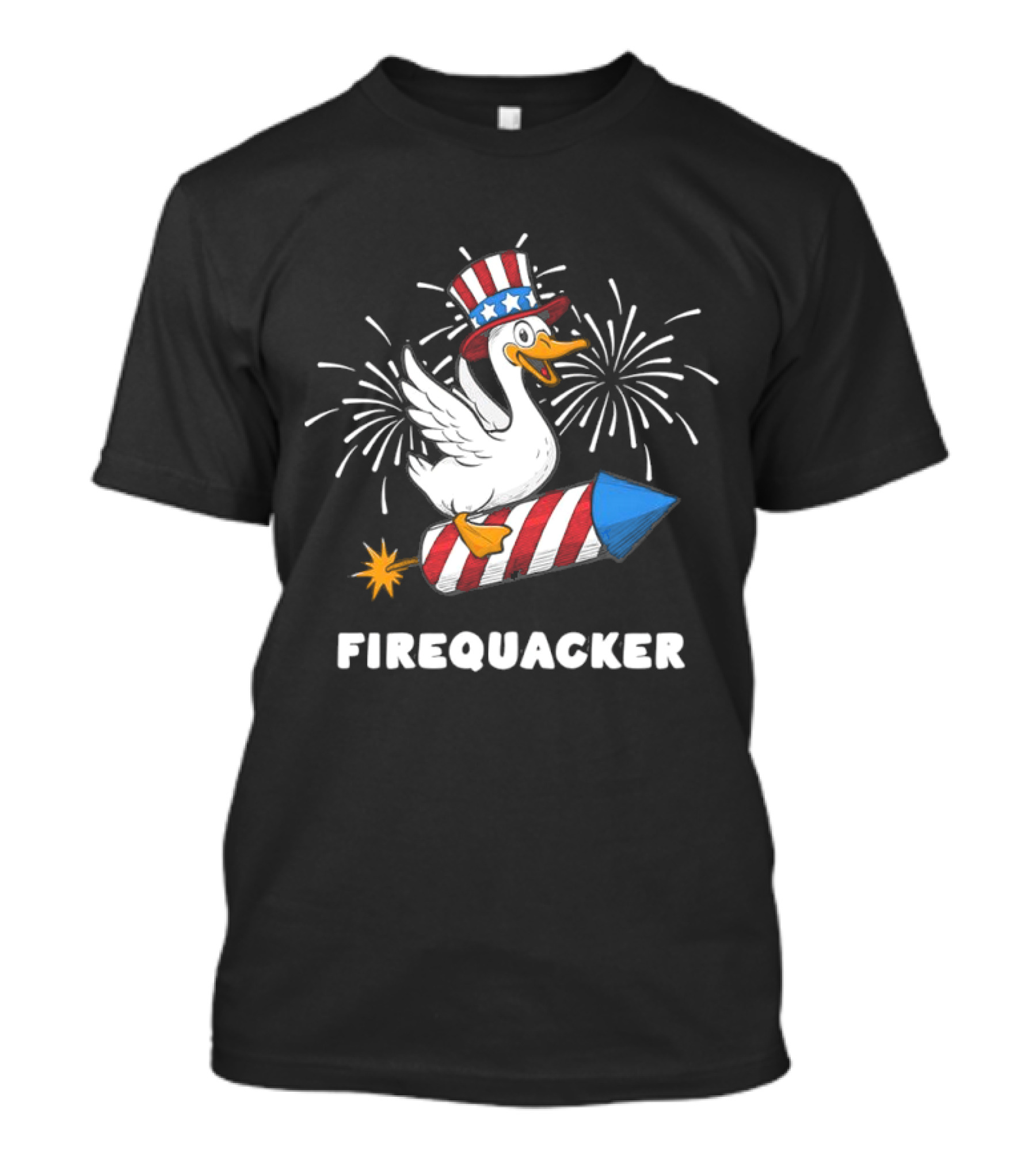 Firequacker Patriotic Duck With Rocket And Fireworks T-Shirt