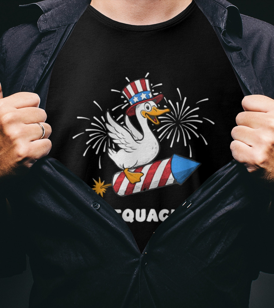 Firequacker Patriotic Duck With Rocket And Fireworks T-Shirt