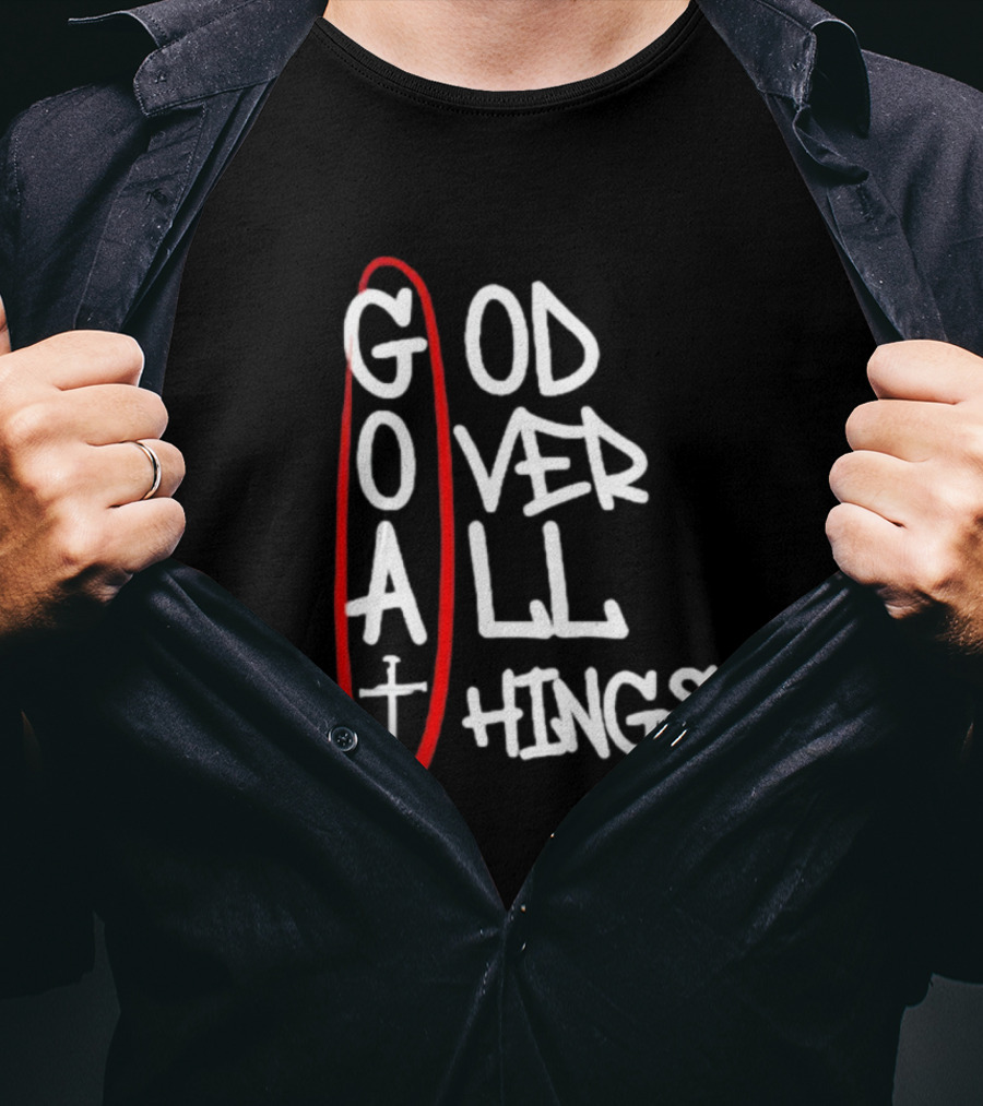 GOAT God Over All Things Sword Cross Graphic Red Oval T-Shirt