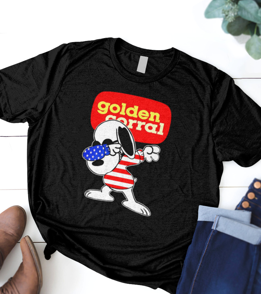 Golden Corral Snoopy Dabbing In American Flag Colors T-Shirt