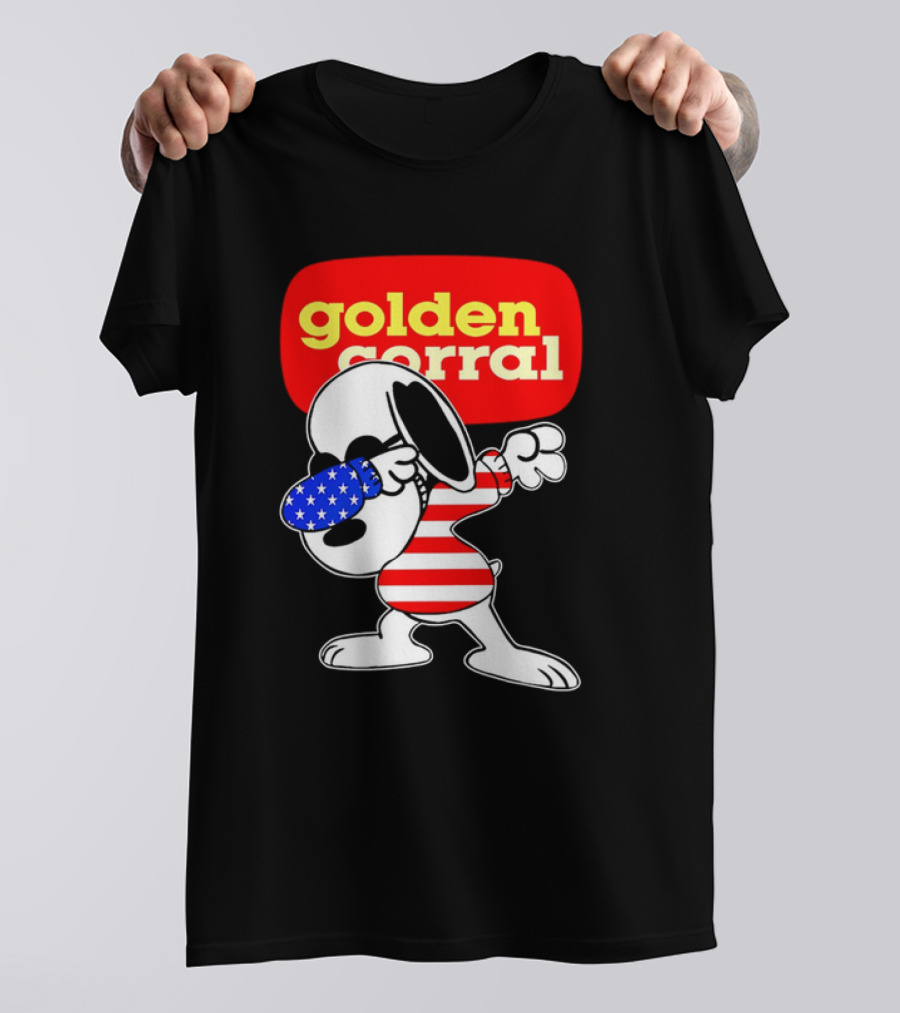Golden Corral Snoopy Dabbing In American Flag Colors T-Shirt