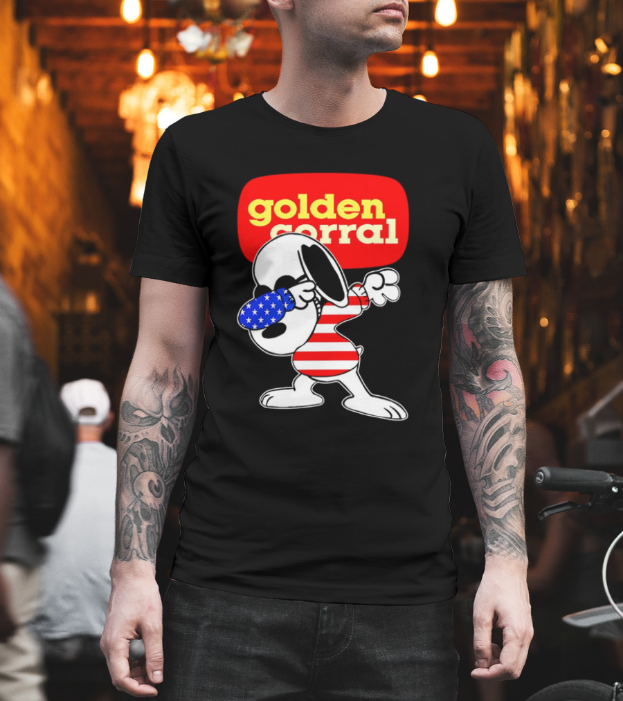 Golden Corral Snoopy Dabbing In American Flag Colors T-Shirt