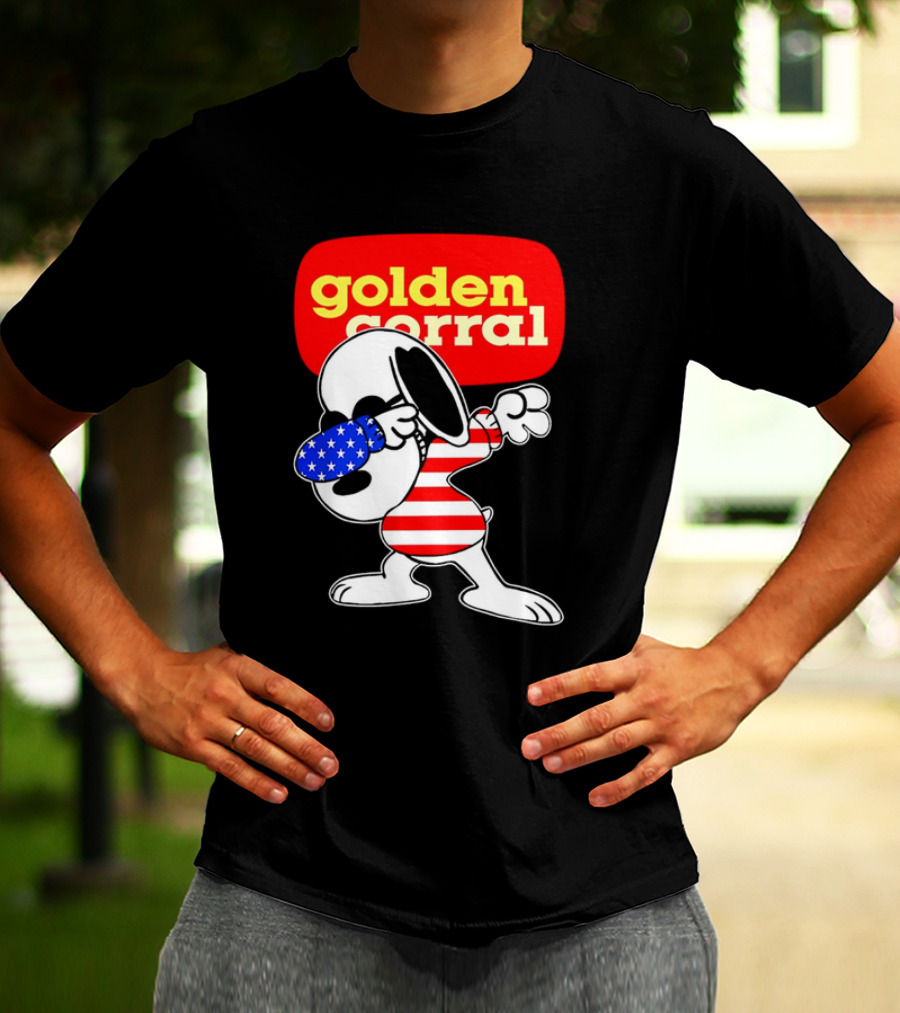 Golden Corral Snoopy Dabbing In American Flag Colors T-Shirt