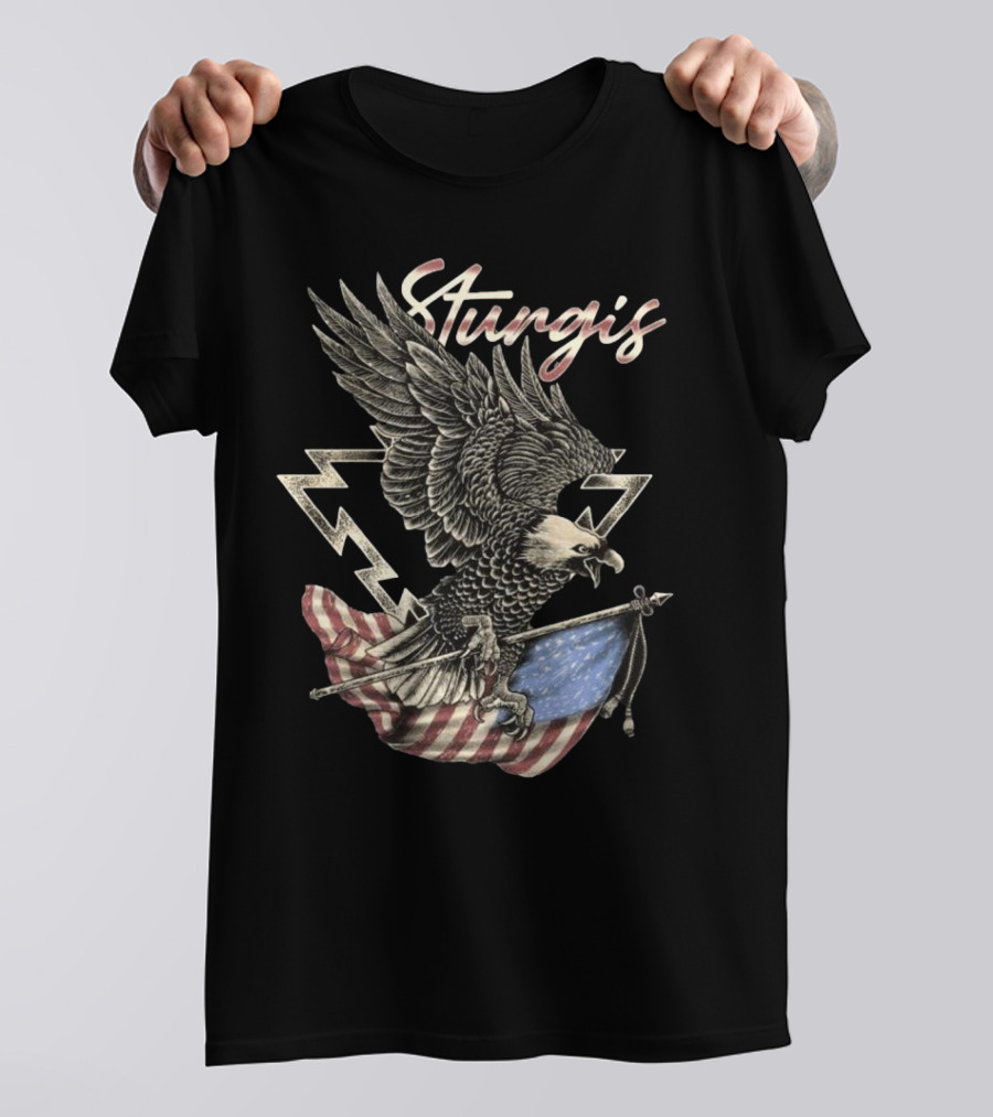 Sturgis 2025 Faded Glory 85th American Eagle Flag Lightning T-Shirt