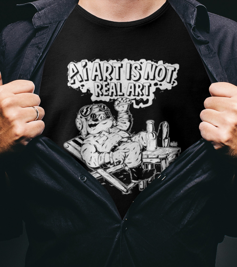 AI Art Is Not Real Art Beach Bear Relaxing Olafh Ace T-Shirt