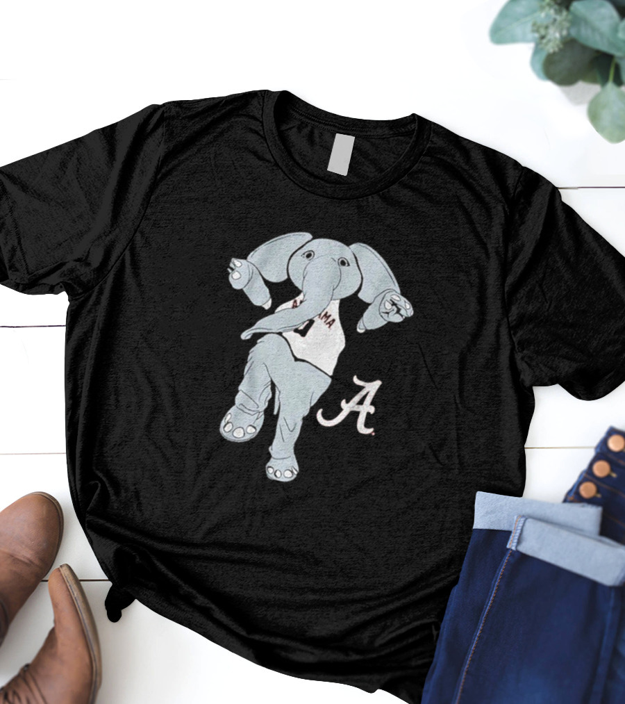 Alabama Crimson Tide Big Al Elephant Mascot Dancing With Script A Initial T-Shirt
