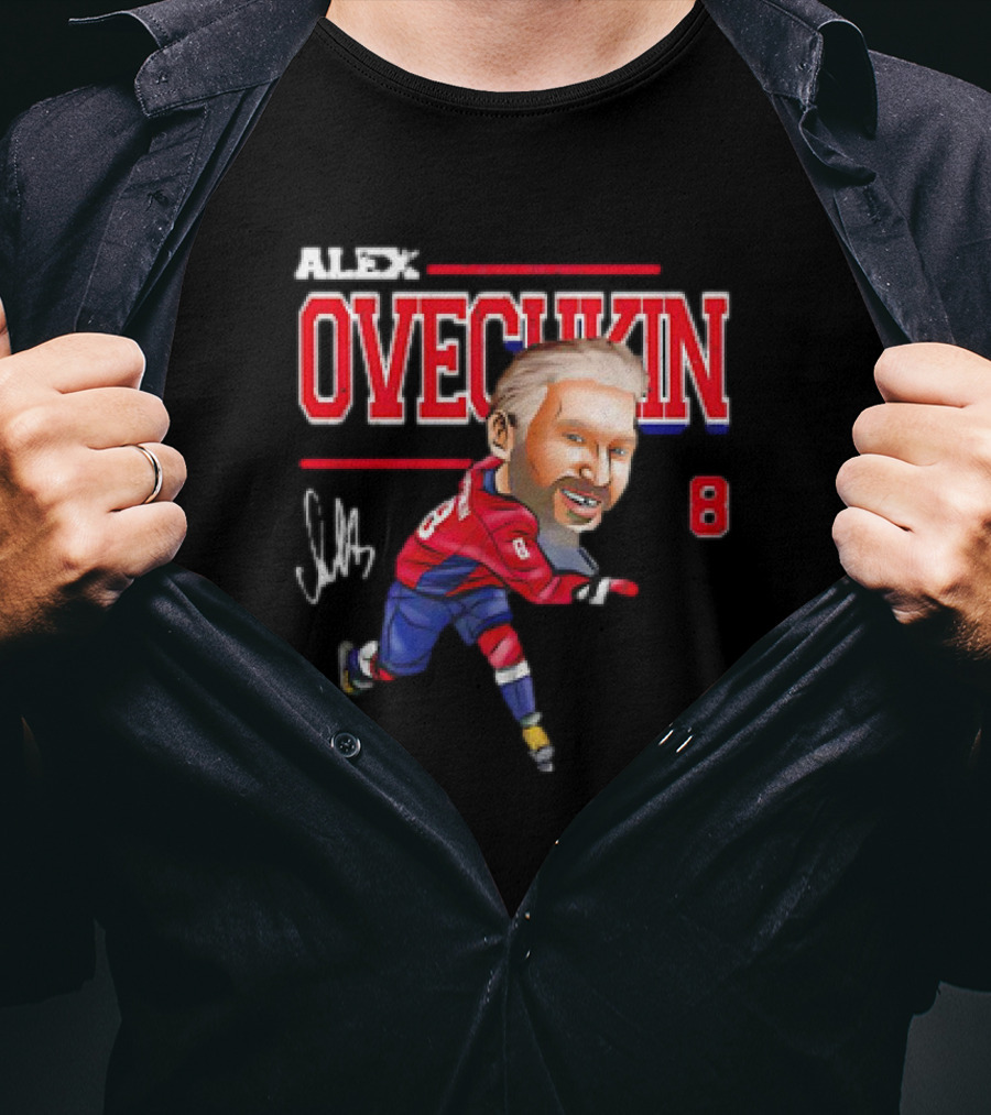 Alex Ovechkin Washington Capitals NHL Vintage Cartoon Signature 8 T-Shirt