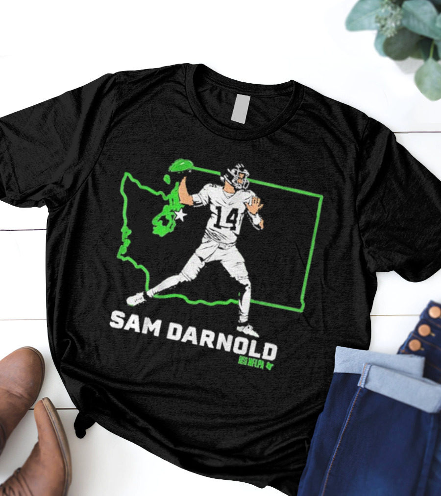 Sam Darnold Number 14 Quarterback Washington State Outline Seattle T-Shirt