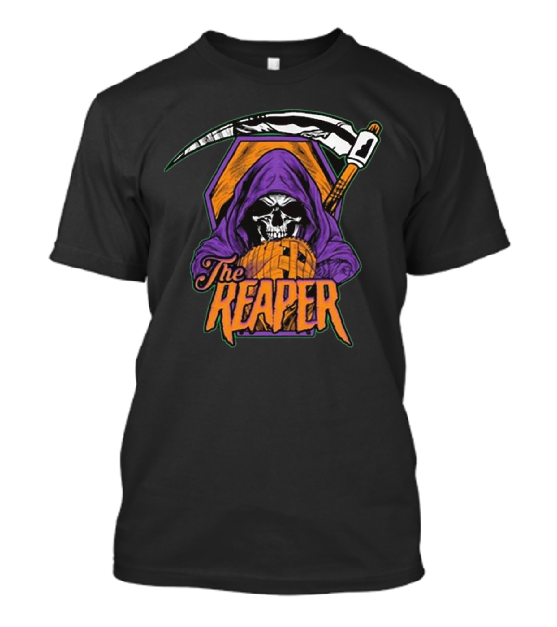 American Gothic Style Skull With Scythe Reaper Hooded Figure T-Shirt